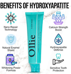 Ollie tube close-up of label highlighting 10% nano-hydroxyapatite
