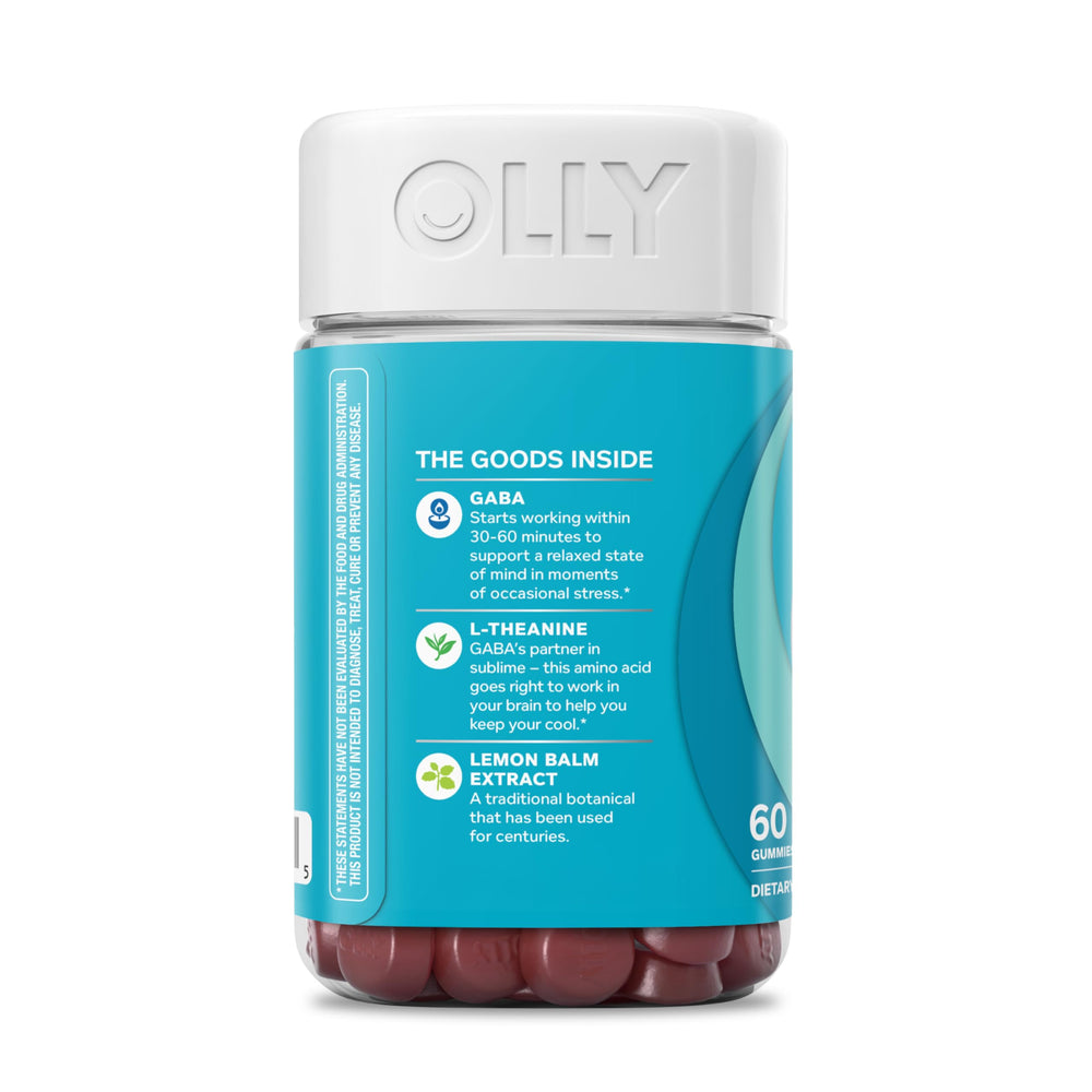 OLLY etiqueta nutricional del frasco con información de dosis y advertencias