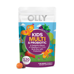 OLLY frente del empaque mostrando 120 gomitas y beneficios visibles