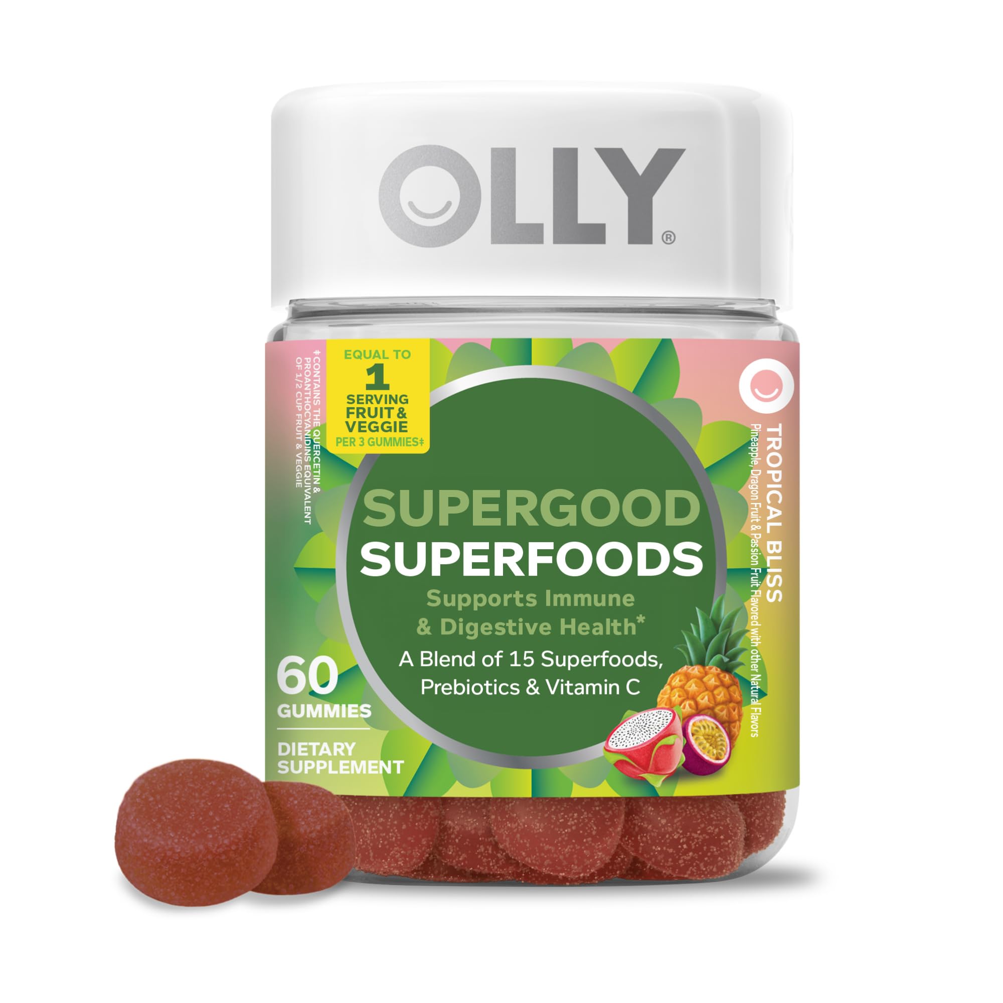 OLLY frasco frontal mostrando etiqueta y beneficio nutricional
