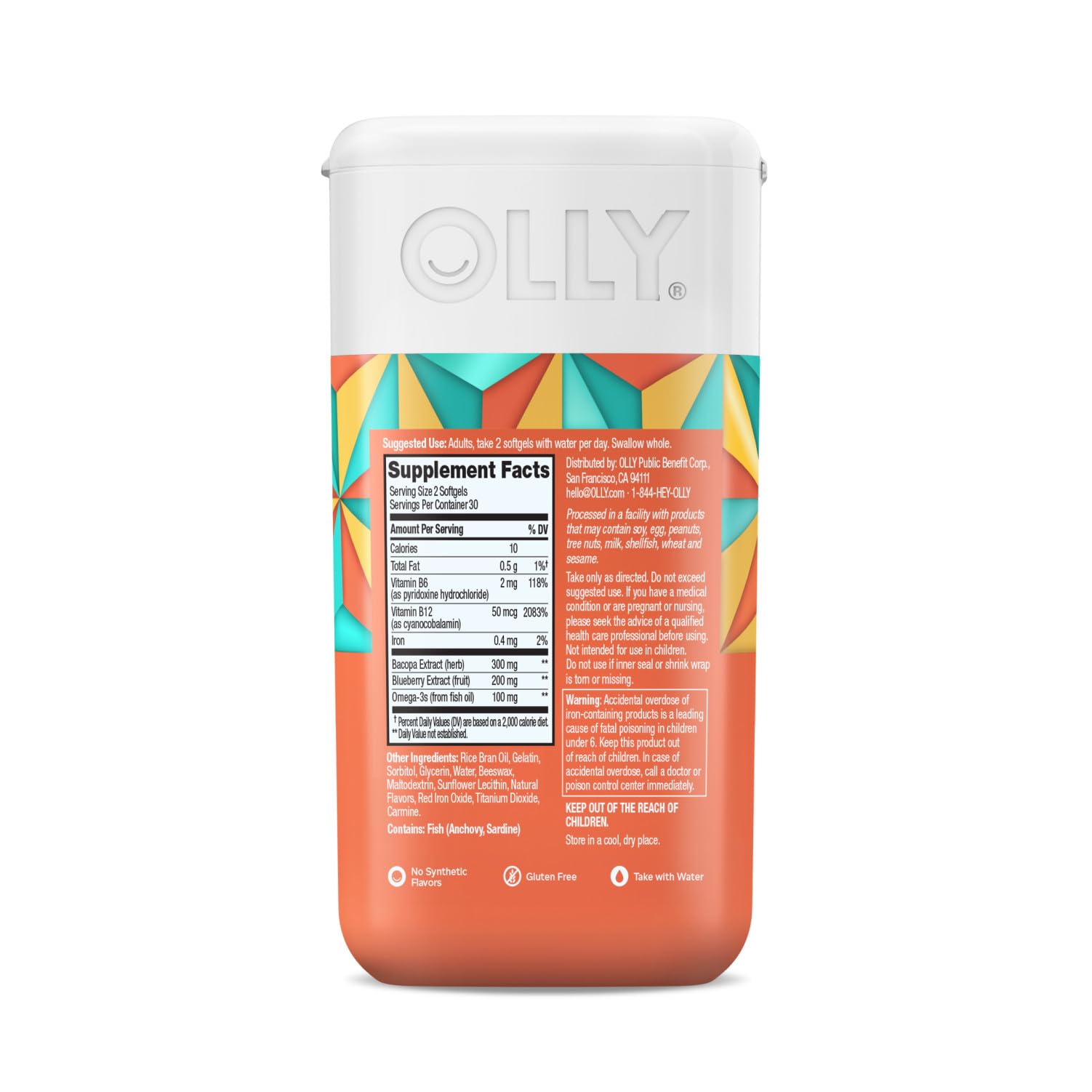 OLLY etiqueta con lista de ingredientes y beneficios para claridad al consumidor