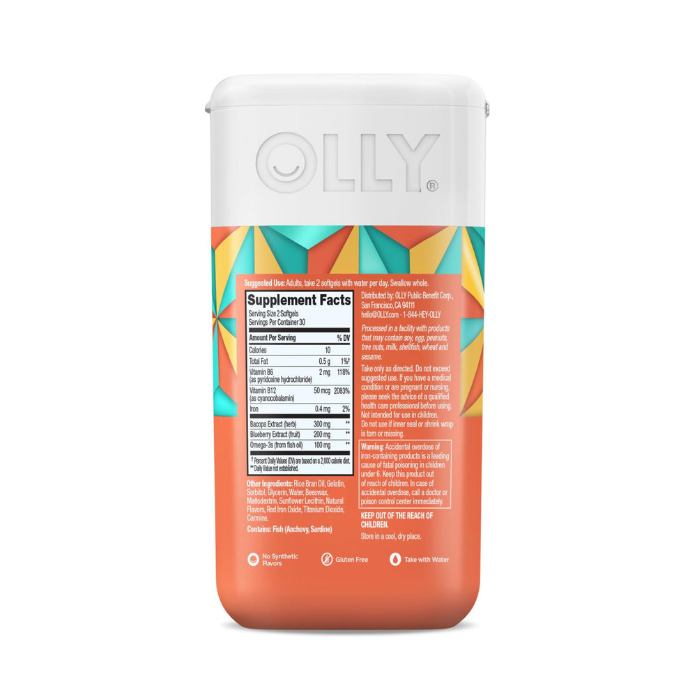 OLLY etiqueta con lista de ingredientes y beneficios para claridad al consumidor