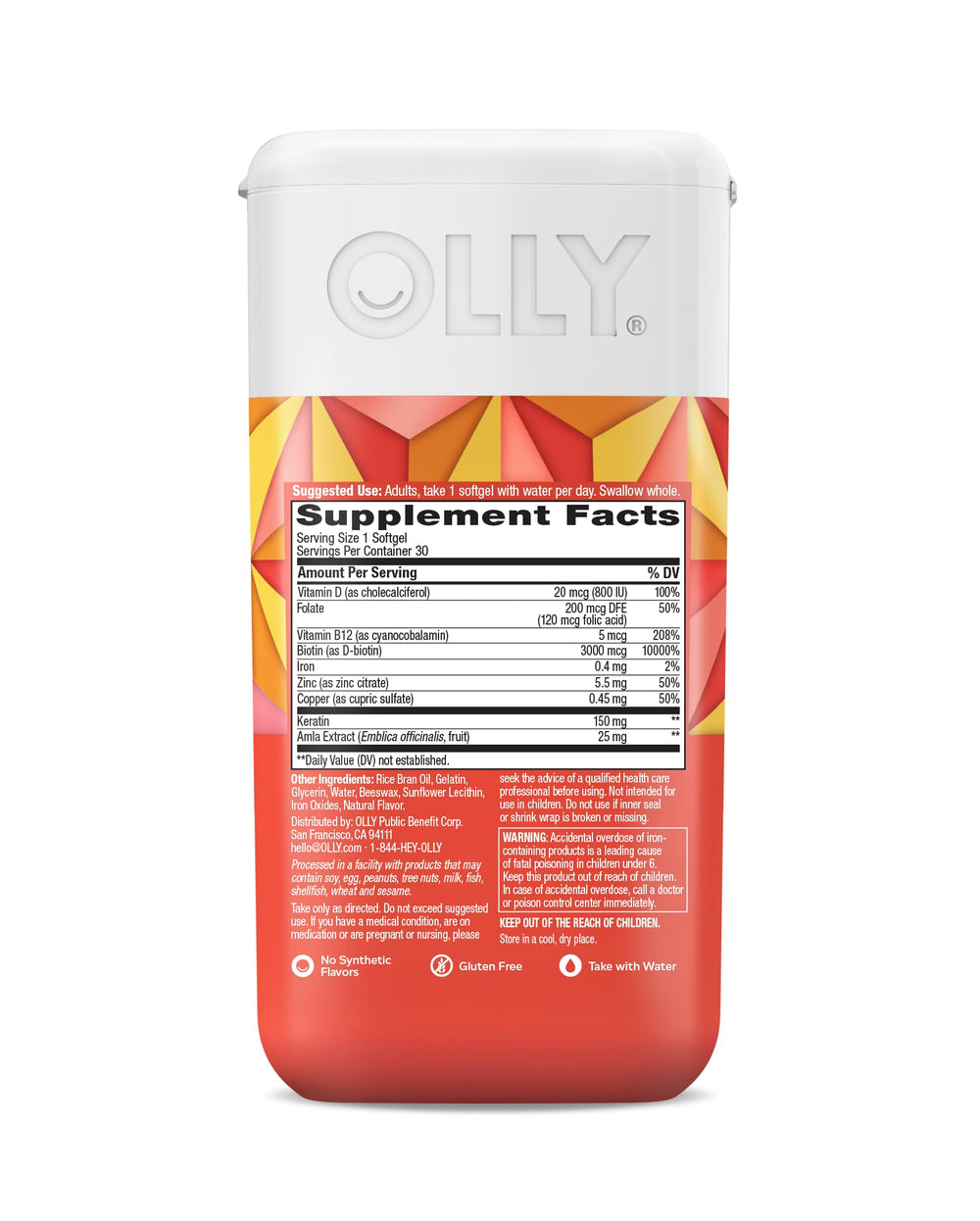 OLLY etiqueta nutricional detallada para información clara