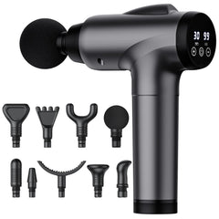 OLsky front view of the grey massage gun showing sleek design and portability