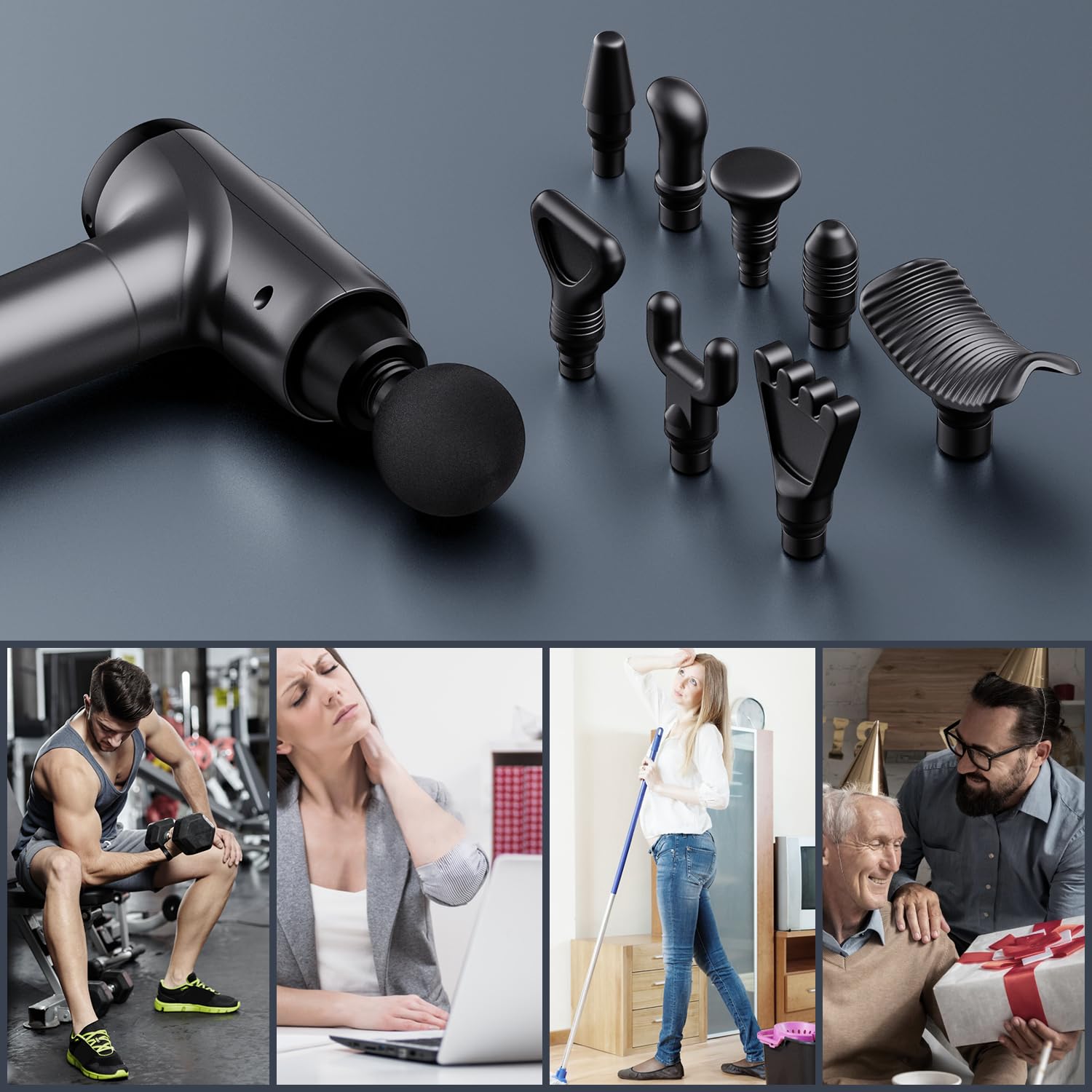 OLsky handheld massager used on quadriceps to accelerate muscle recovery