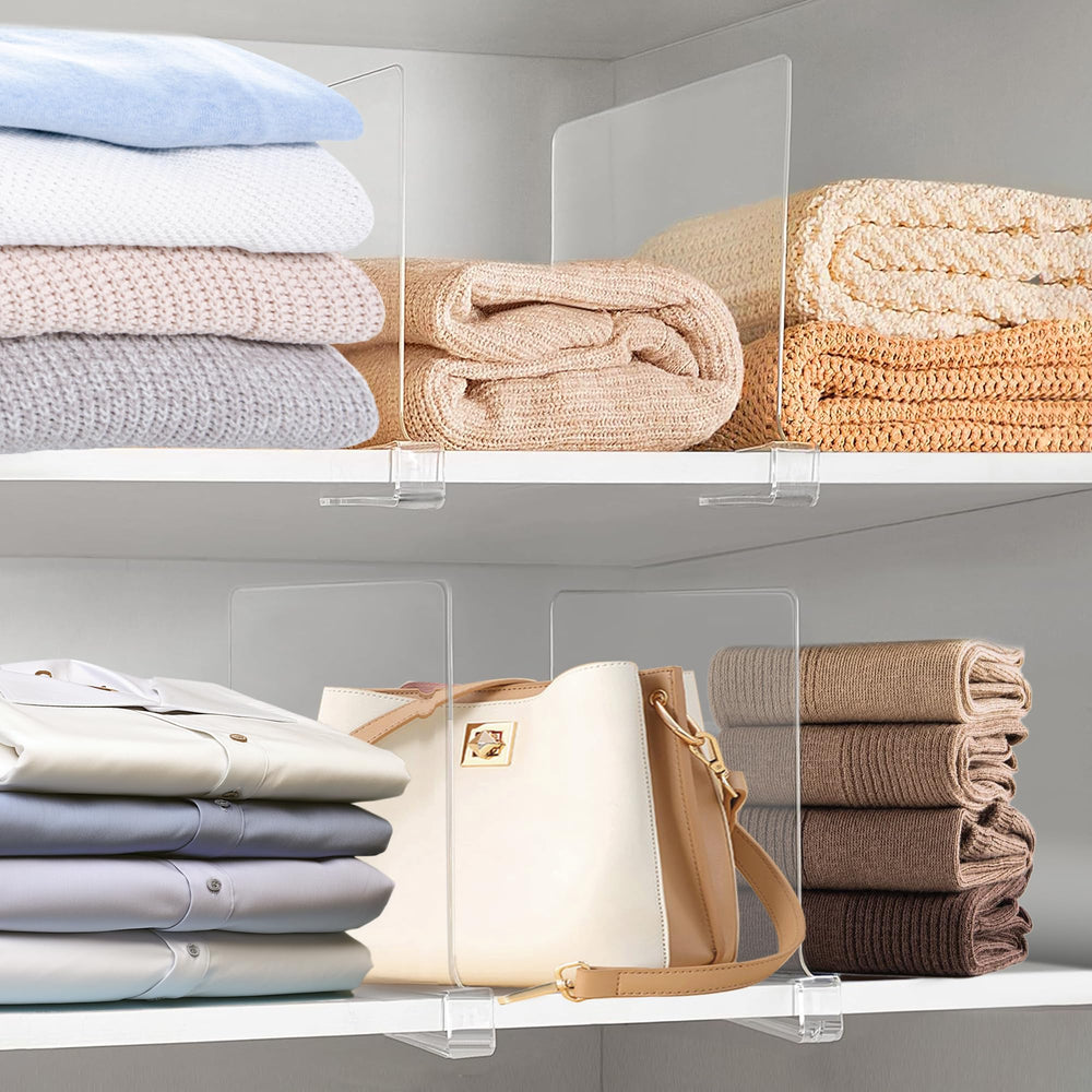 OMGelic dividers in bedroom shelf creating organized, styled storage