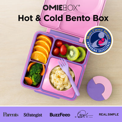 Omie OmieBox Unicorn Pink open displaying separate cold compartments and insulated well