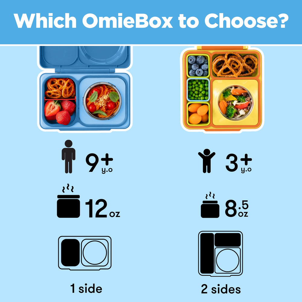 Omie OmieBox UP next to backpack showing portable size for school