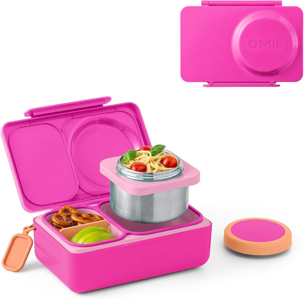 Omie OmieBox UP front view showing pop pink color and compact benefits