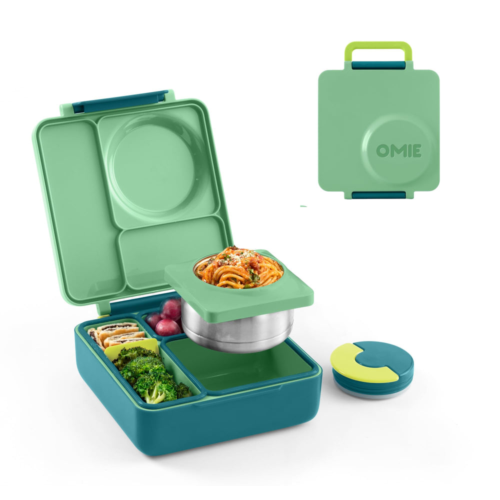 Omie OmieBox vista frontal mostrando colores meadow y cierre seguro