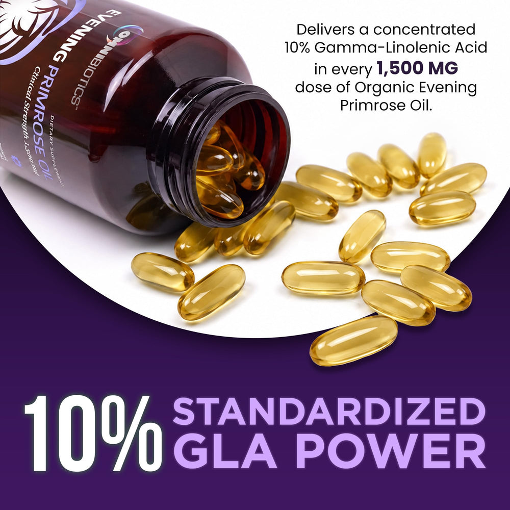 OmniBiotics aceite de onagra vertido para mostrar color y pureza