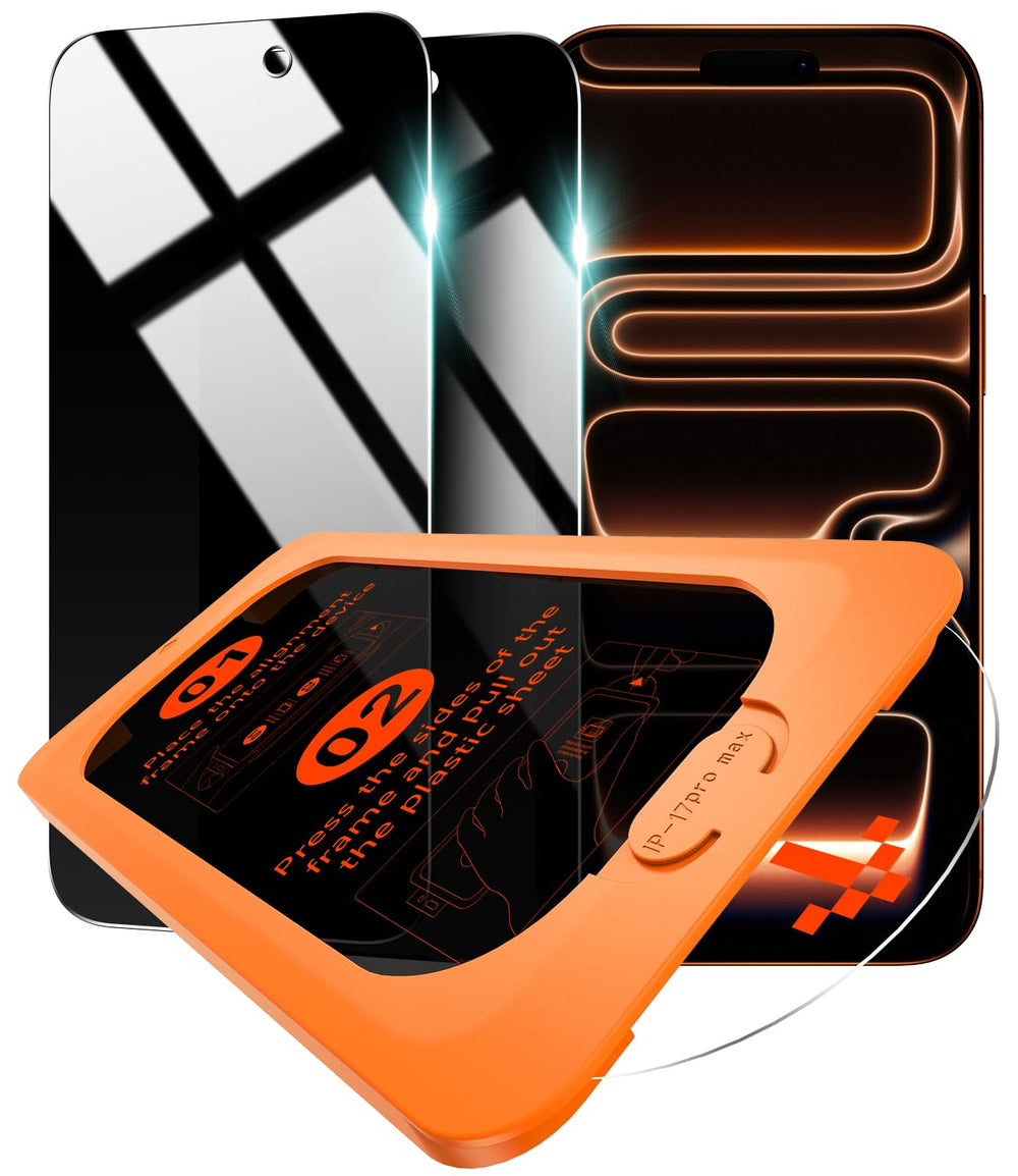OMOTON vista frontal del protector y empaque mostrando ajuste perfecto