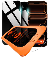 OMOTON vista frontal del protector y empaque mostrando ajuste perfecto