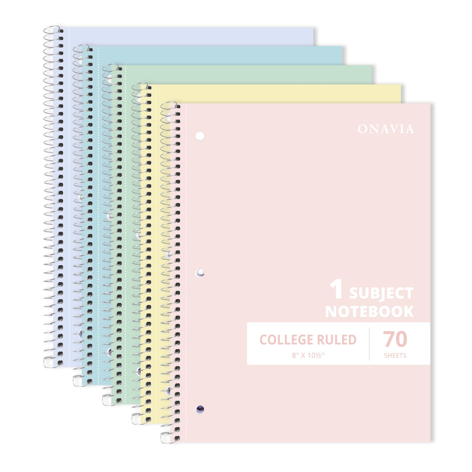 ONAVIA cuaderno espiral frontal mostrando portadas surtidas y beneficios de organización