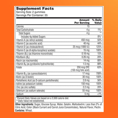 One A Day detalle del panel de ingredientes y vitaminas