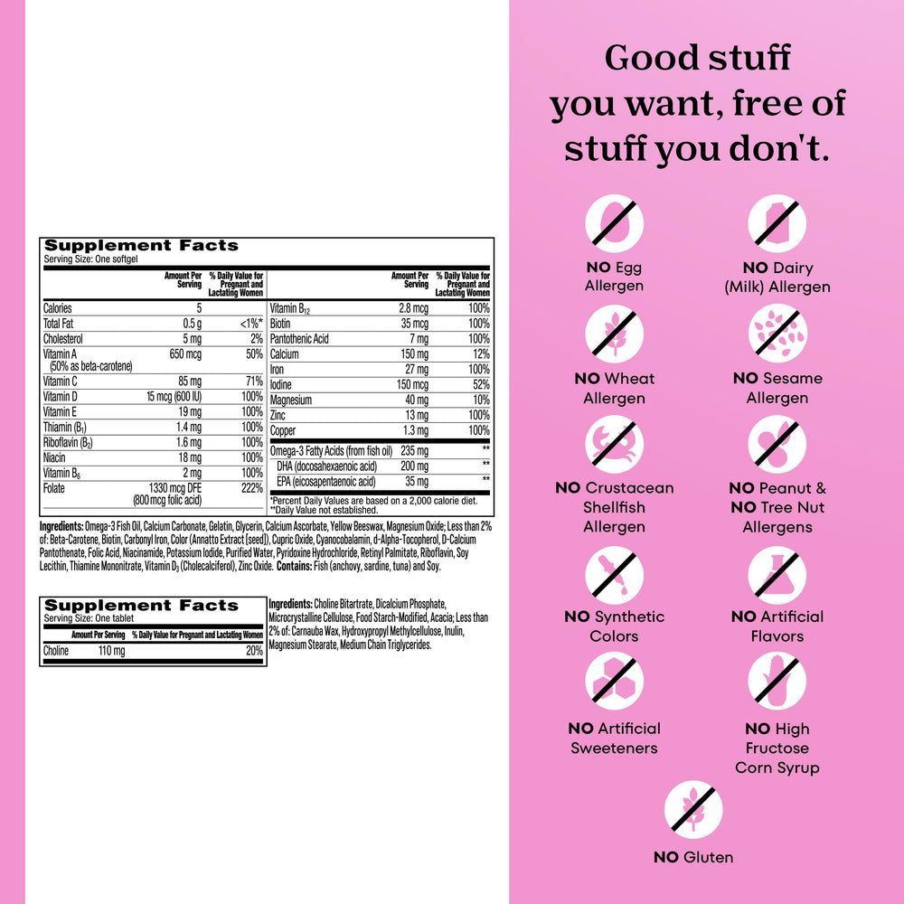 ONE A DAY bottle label focused on ingredient list and allergen-free benefit