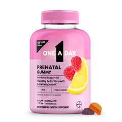ONE A DAY front packaging showing prenatal gummies and key benefits