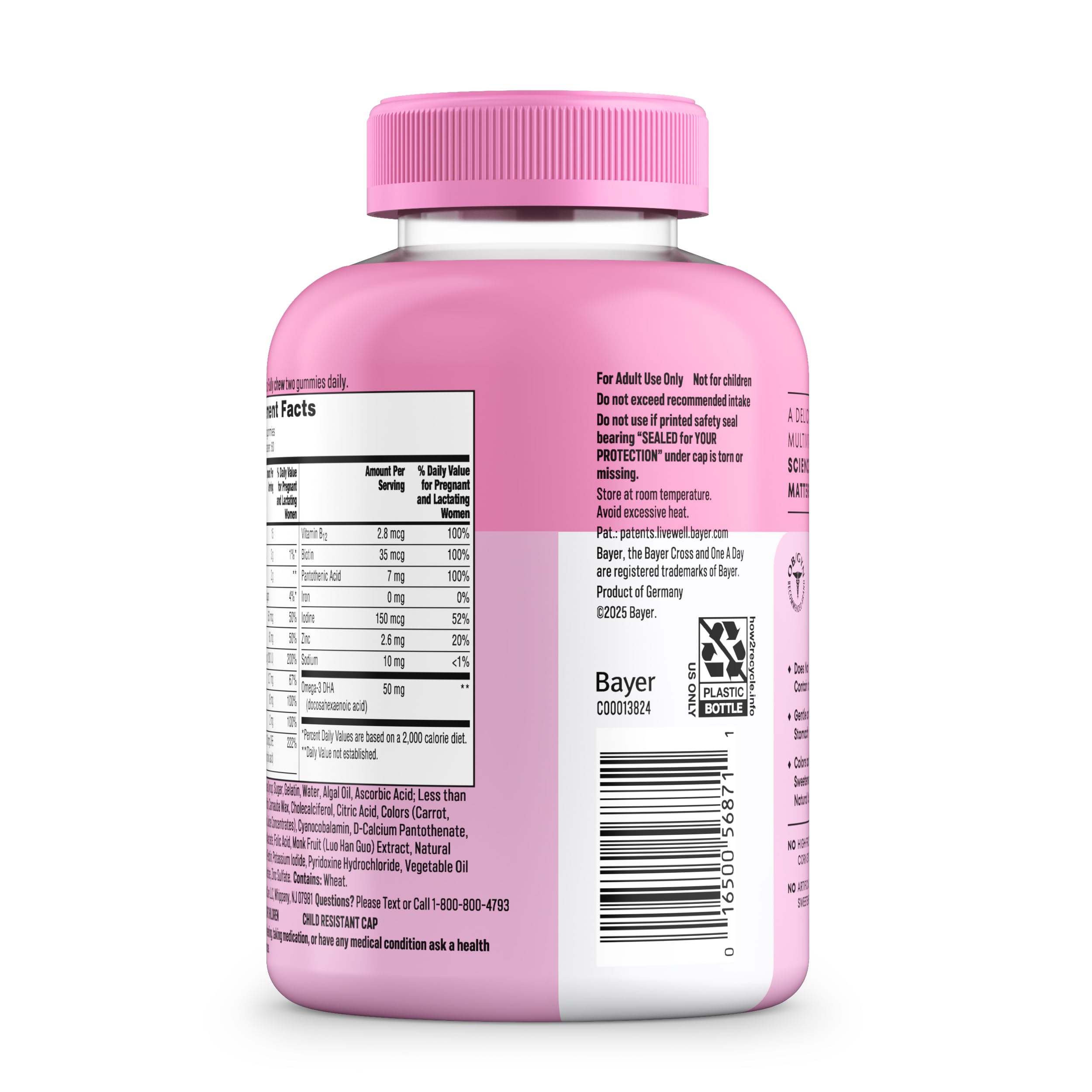 ONE A DAY open bottle with gummies visible and easy-access lid