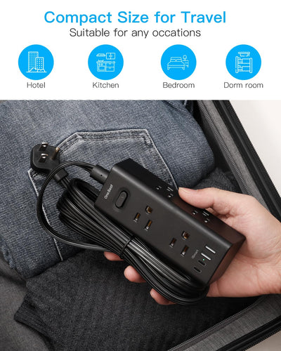 One Beat power strip on a desk powering laptop and phone for neat workspace