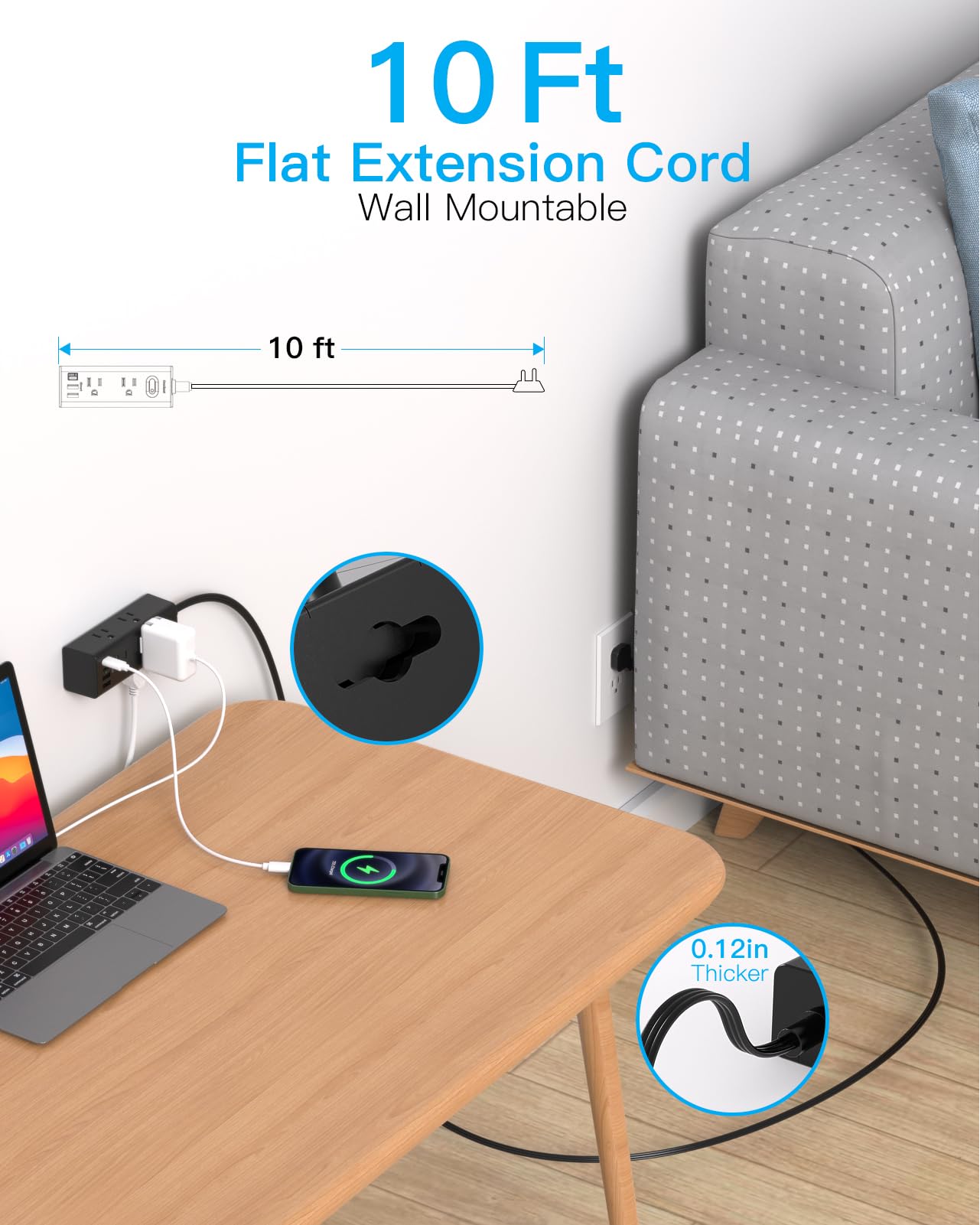One Beat ultra flat plug closeup fitting flush to wall to save space