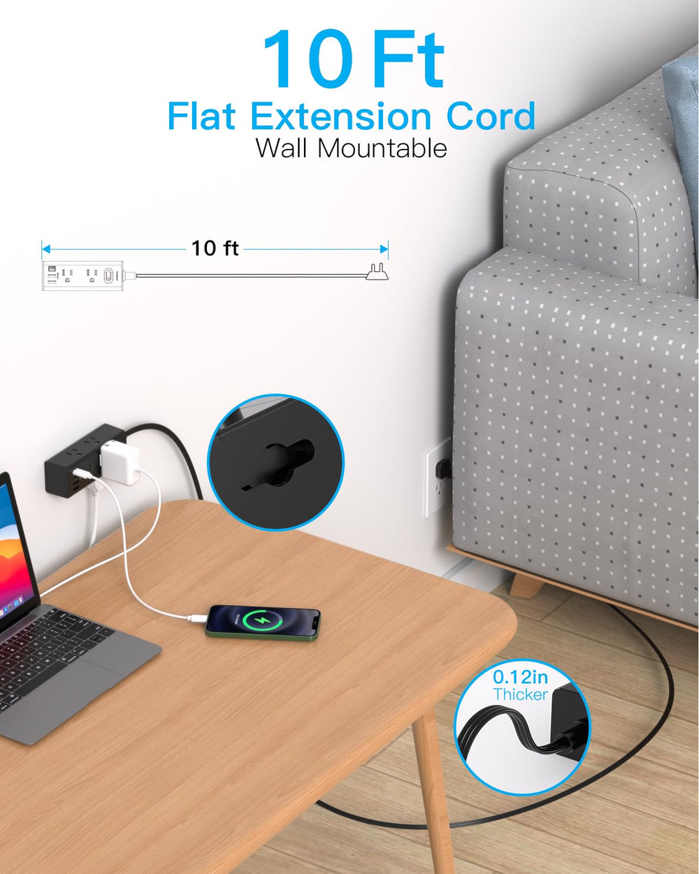 One Beat ultra flat plug closeup fitting flush to wall to save space