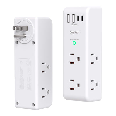 One Beat front view of extender showing six AC outlets and four USB ports, organized charging