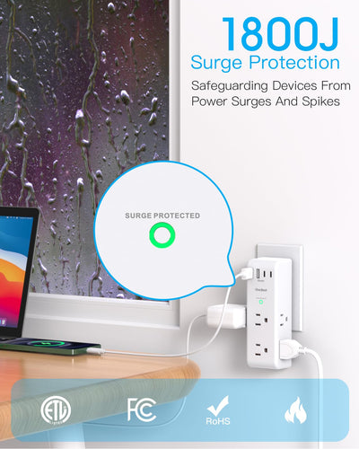 One Beat with large power adapters plugged in showing wide spaced outlets preventing blockage