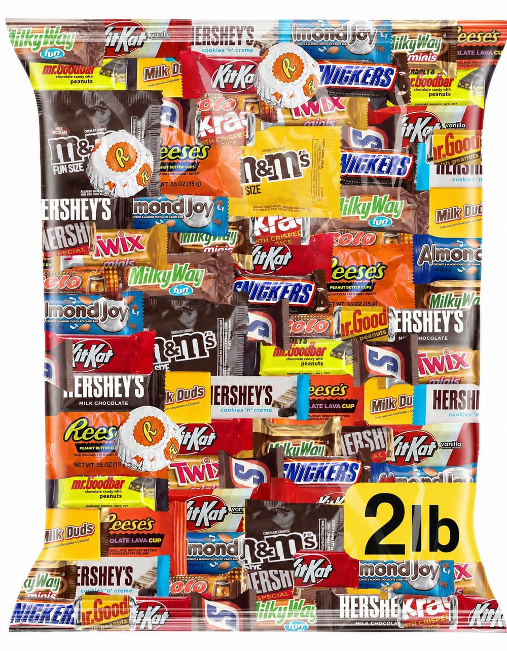 ONE CANDY WAY bolsa frontal mostrando chocolates surtidos, ideal para compartir