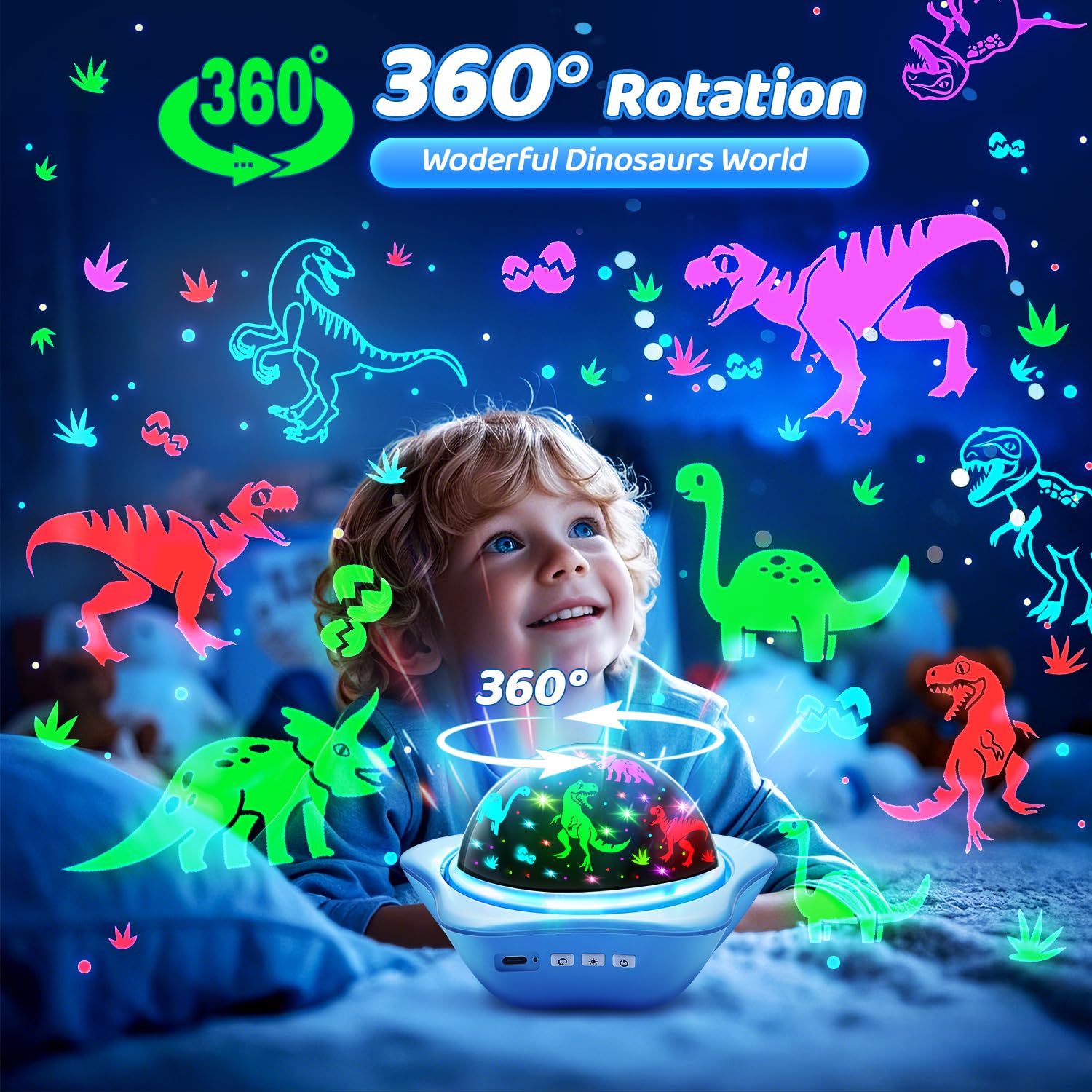 One Fire ceiling projection creating calming stars and colors for bedtime