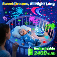 One Fire star projector held in child's hands showing lightweight portability