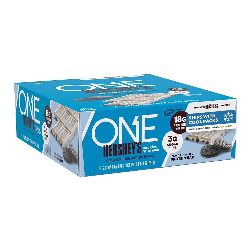 ONE Hershey's vista frontal de la caja mostrando 12 barras y conveniencia