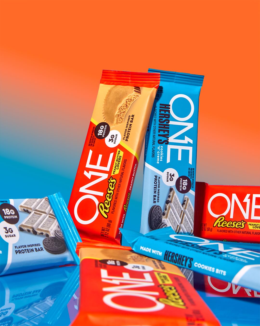 ONE Reese's barra cortada mostrando interior rico y aporte proteico