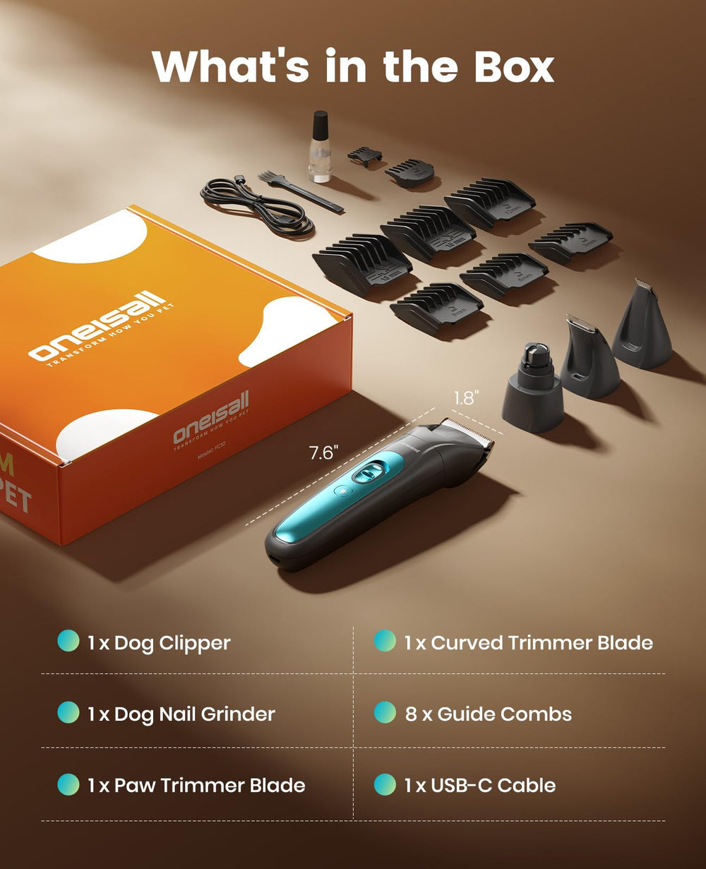 oneisall accesorios dispuestos con cable USB-C, carga rápida y mantenimiento