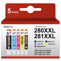 ONLYU pack 5 cartuchos frontal mostrando colores y caja, garantía de ahorro