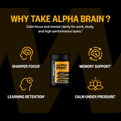 ONNIT Alpha Brain angled label detail highlighting ingredients and benefits