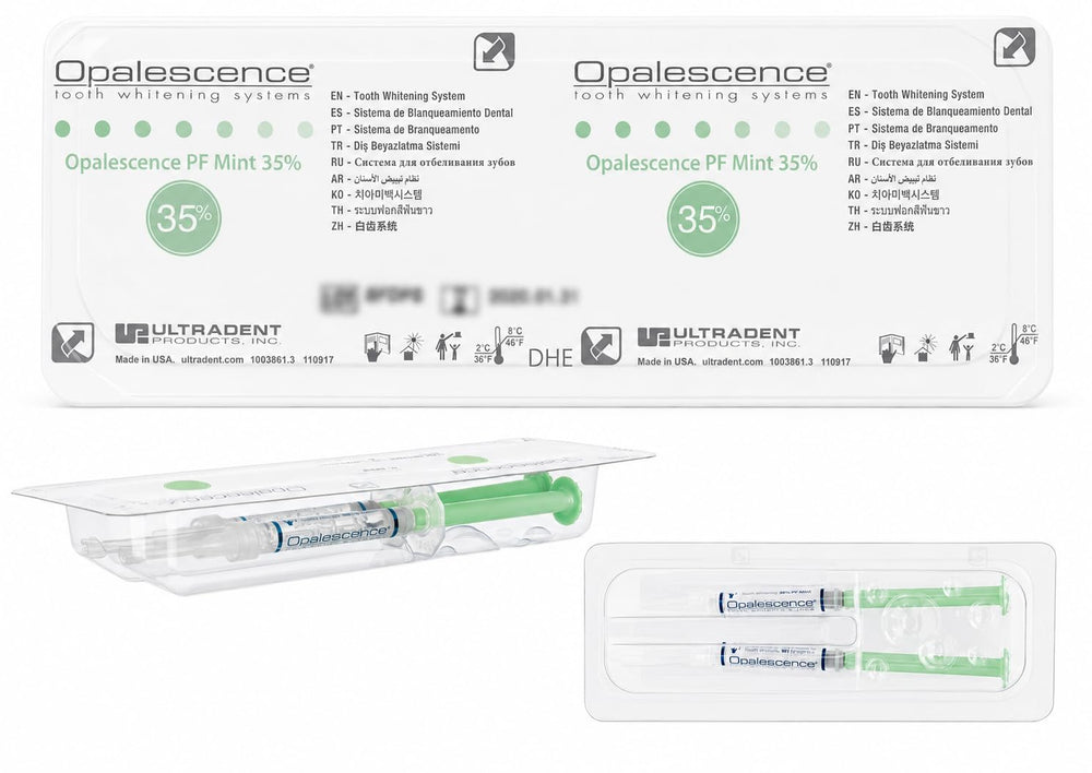 Opalescence etiqueta con ingredientes y sellos que inspiran confianza