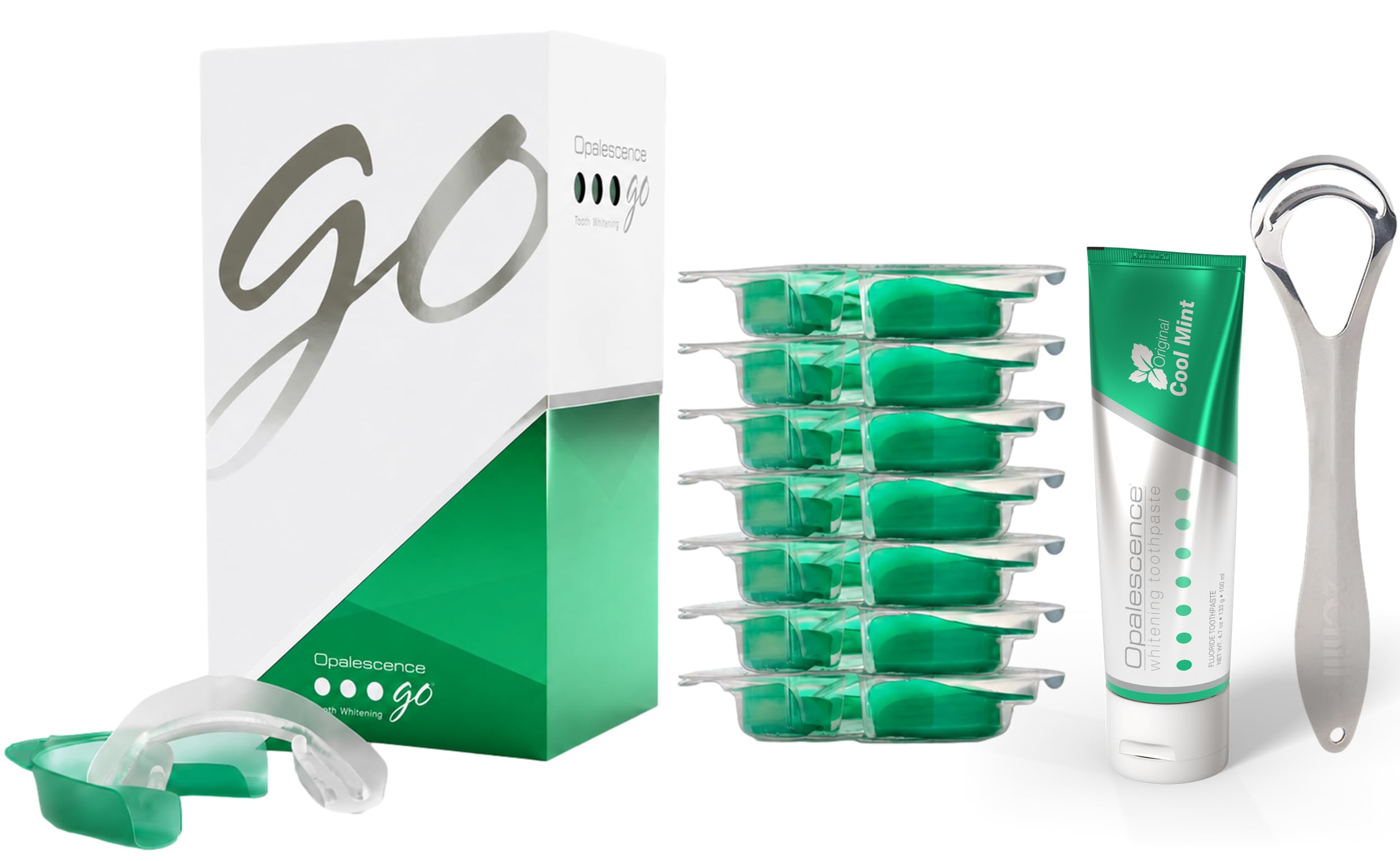 Opalescence Go 15 frontal del empaque mostrando bandejas incluidas y conveniencia