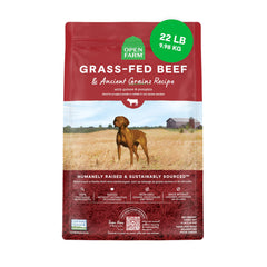 Open Farm front of 22lb bag showing brand and benefits