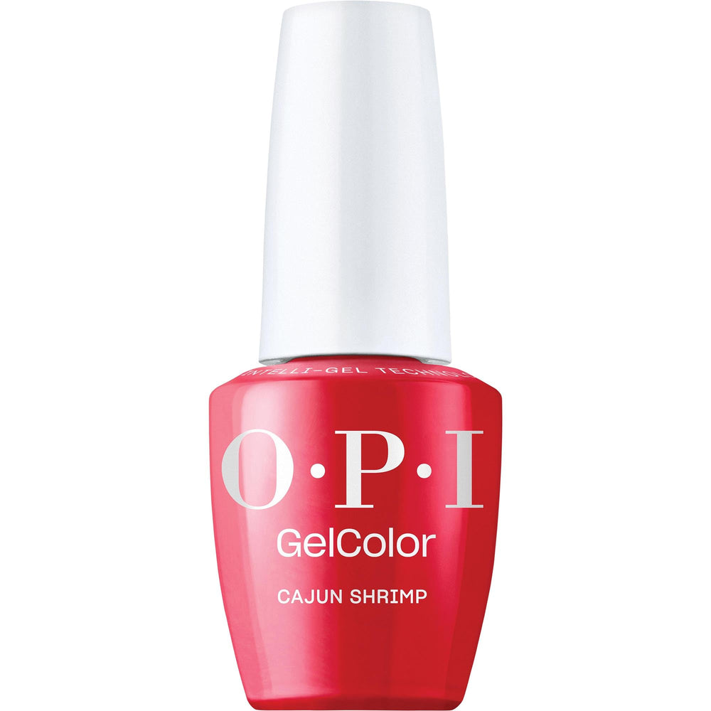 OPI bote frontal del color cajun shrimp mostrando tono coral intenso y acabado brillante