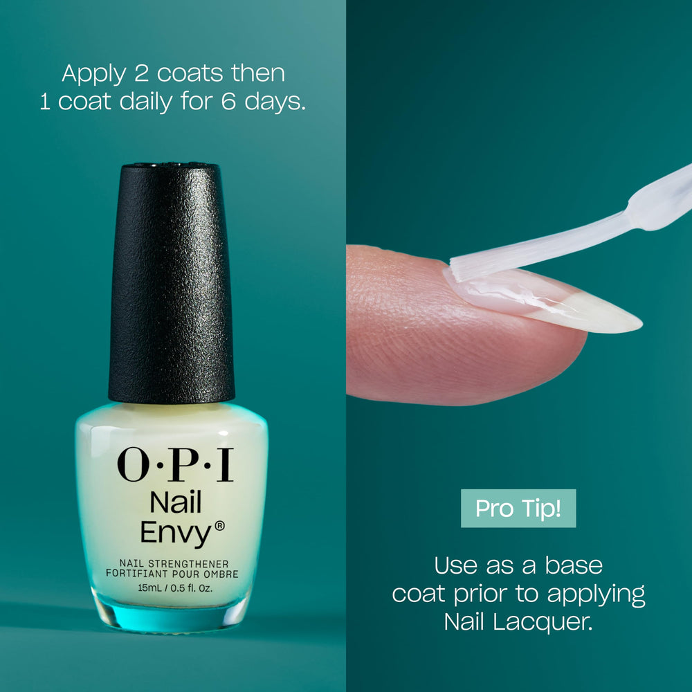 OPI Nail Envy comparación de tamaño junto a una moneda para escala práctica