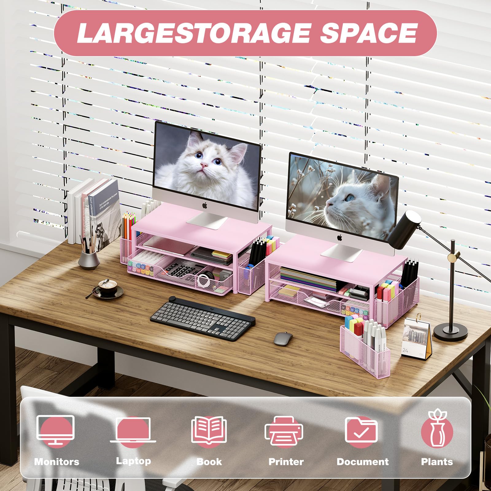 OPNICE lower shelf with laptop stored showing space-saving and tidy desk benefit