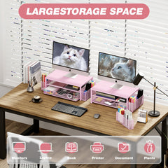 OPNICE lower shelf with laptop stored showing space-saving and tidy desk benefit