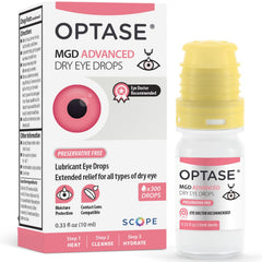 Optase envase frontal mostrando tamaño y diseño, beneficios de dosificación precisa
