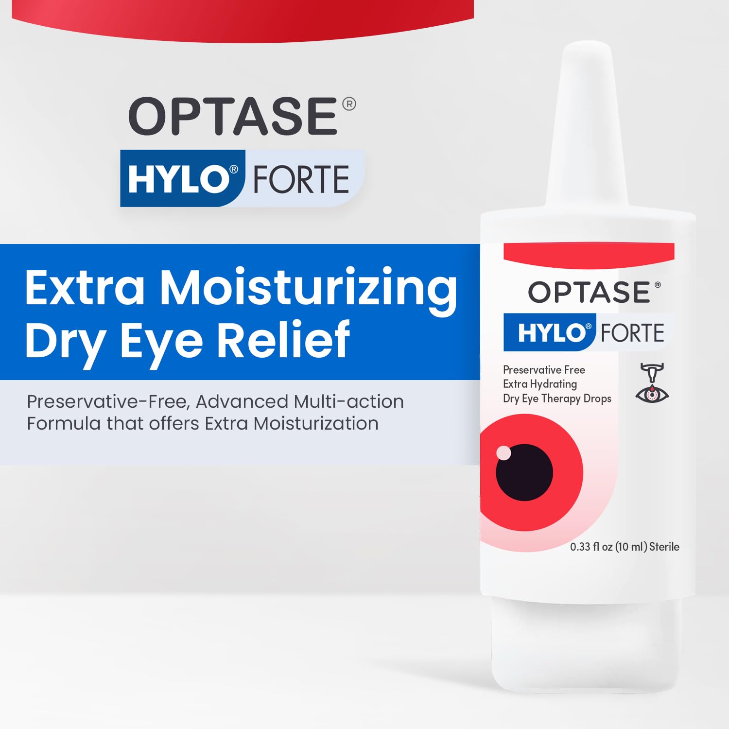 Optase HYLO Forte primer plano del dosificador y botón de una gota