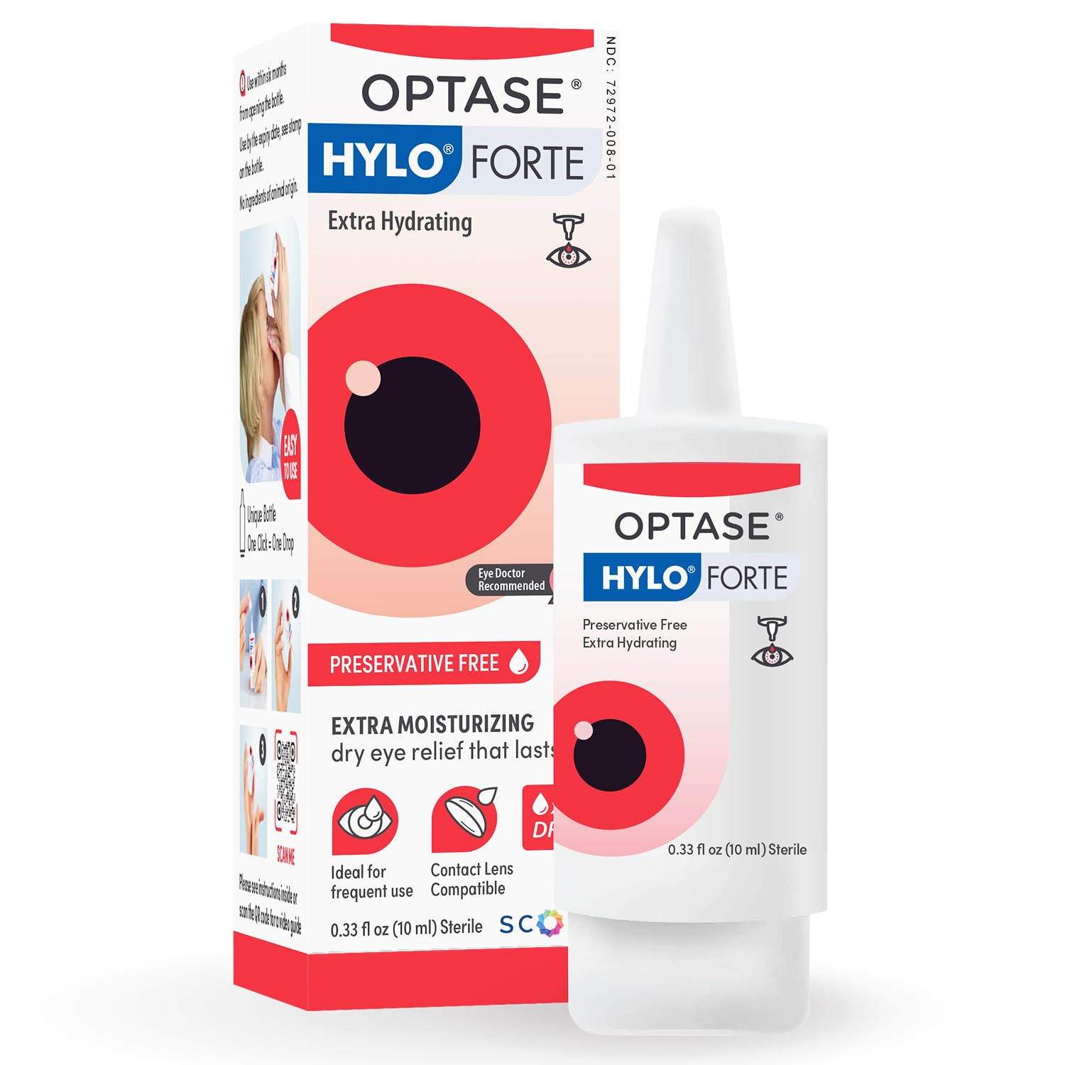Optase HYLO Forte vista frontal del frasco mostrando diseño y tamaño