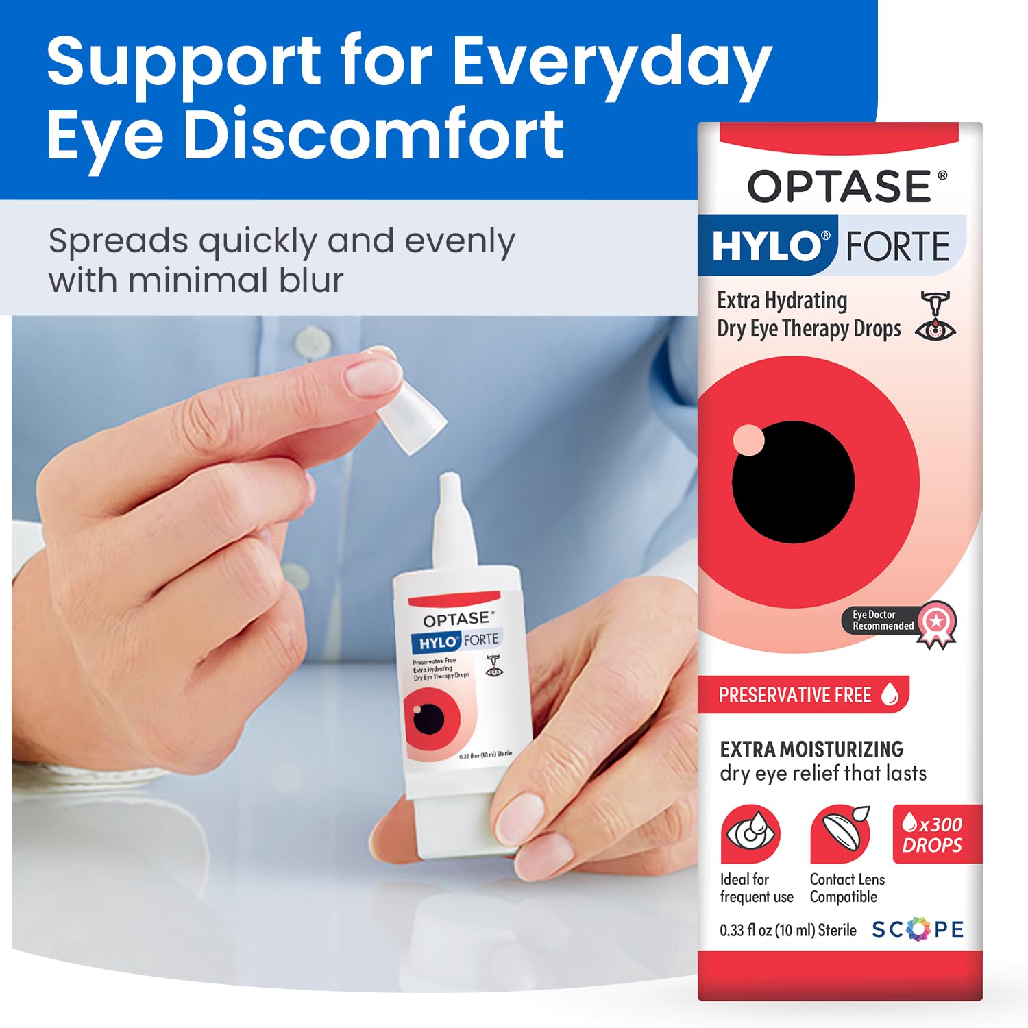 Optase HYLO Forte aplicación en mano para uso fácil y portátil
