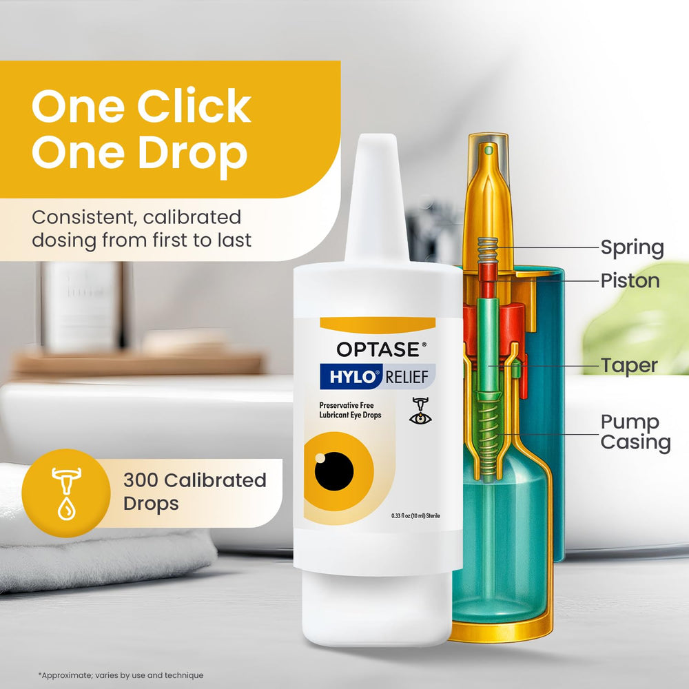 Optase HYLO Relief botella en mano para apreciar tamaño portátil