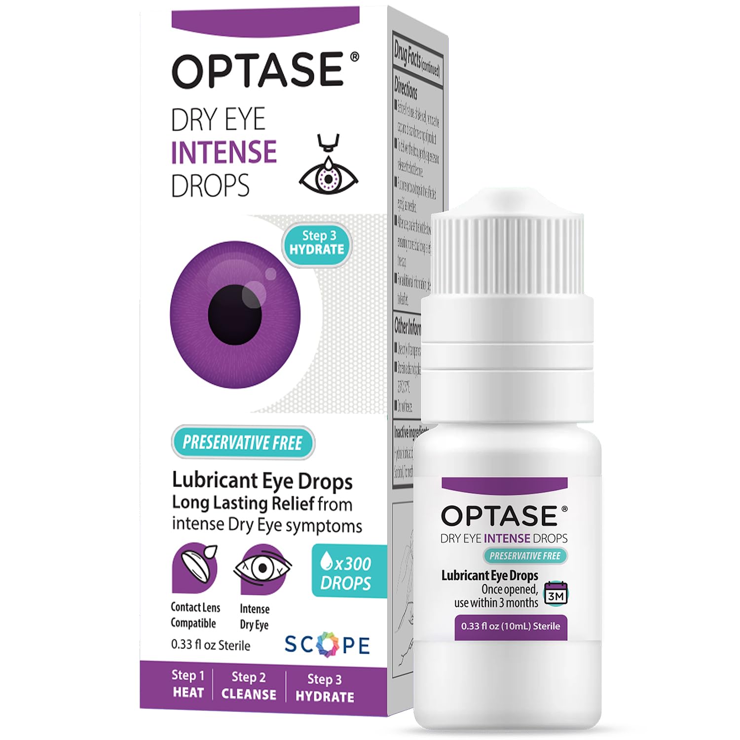 Optase front bottle showing compact multidose design and hydration benefit