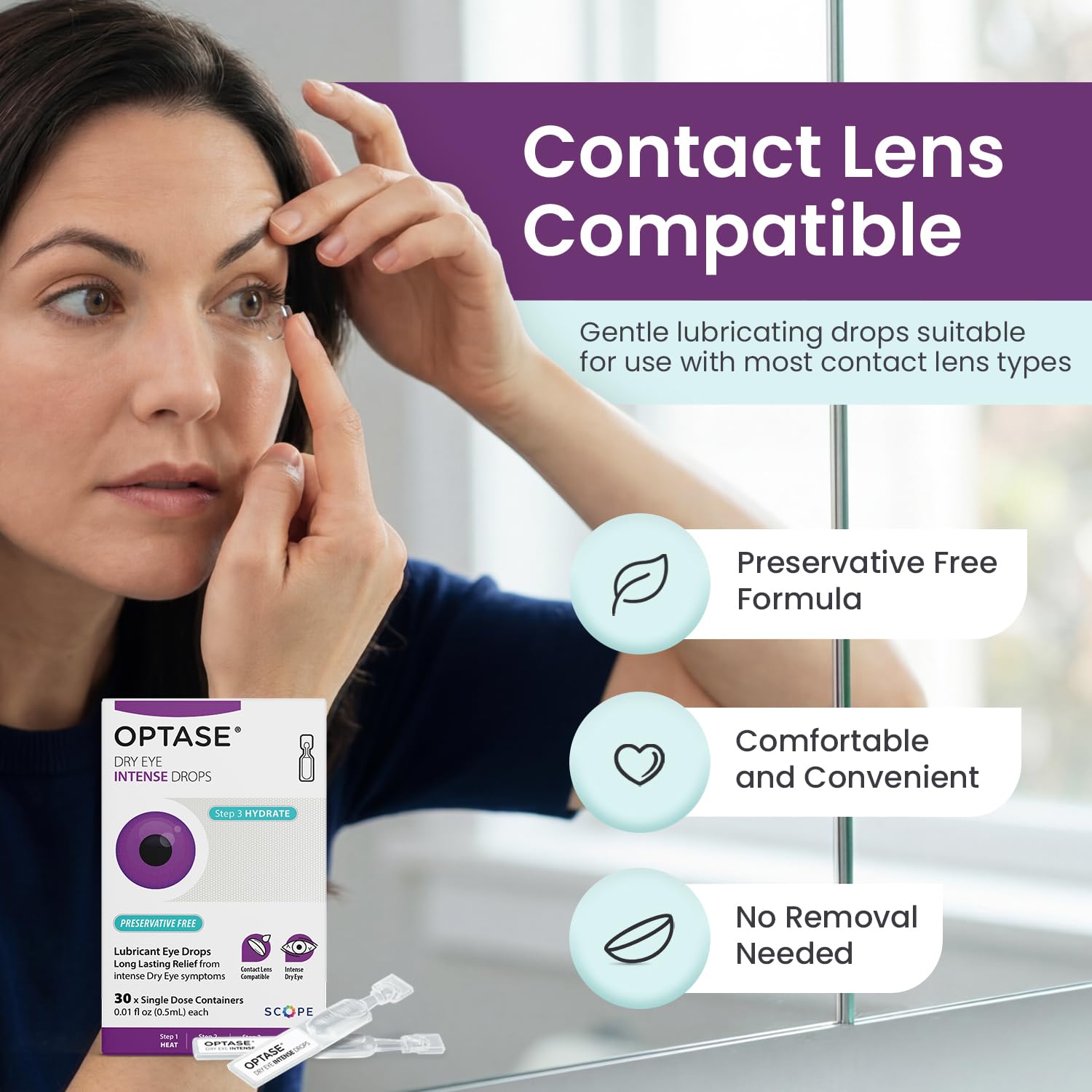 Optase usado con lentes de contacto para confort inmediato