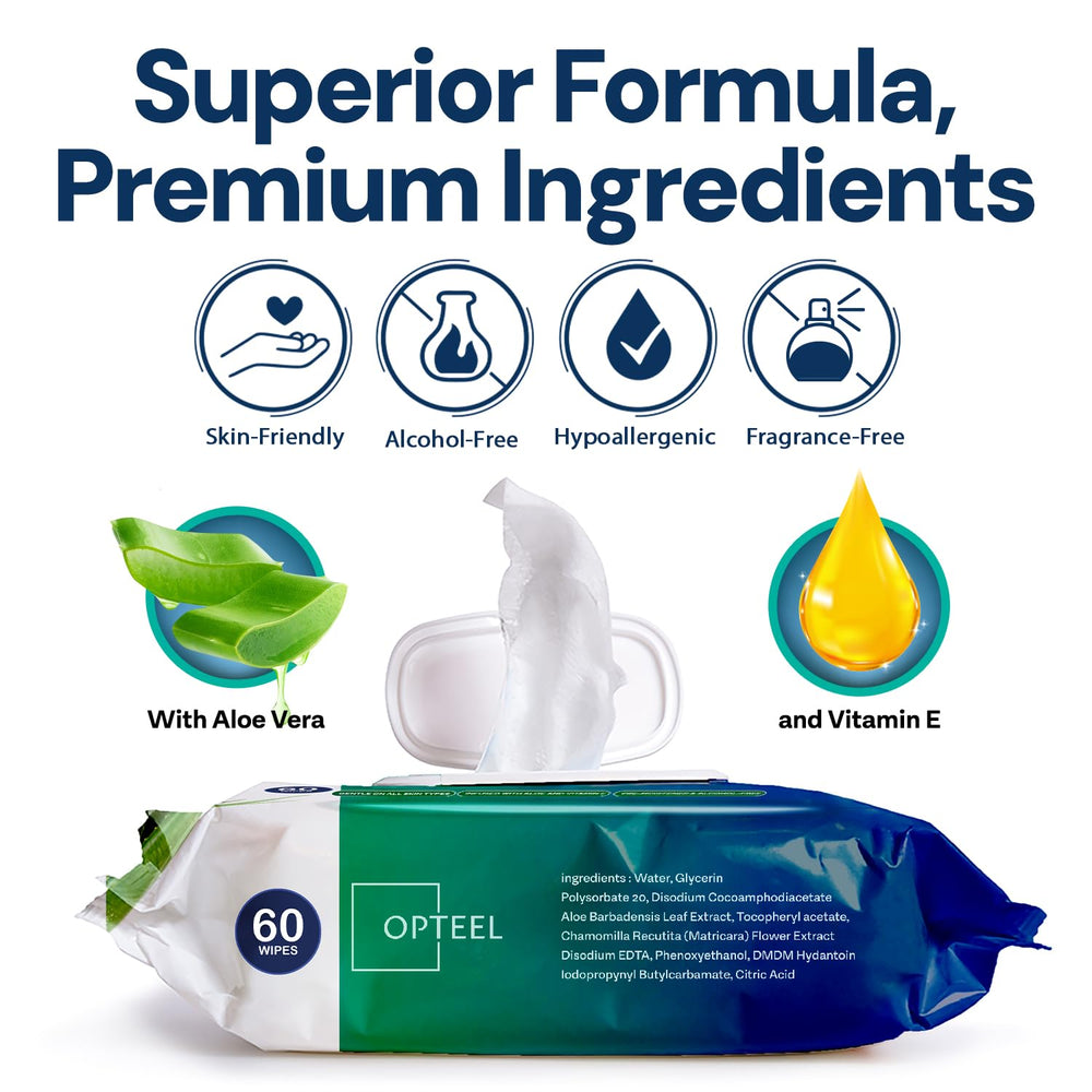 OPTEEL hoja con aloe vera y vitamina E destacadas, hidratación y calma